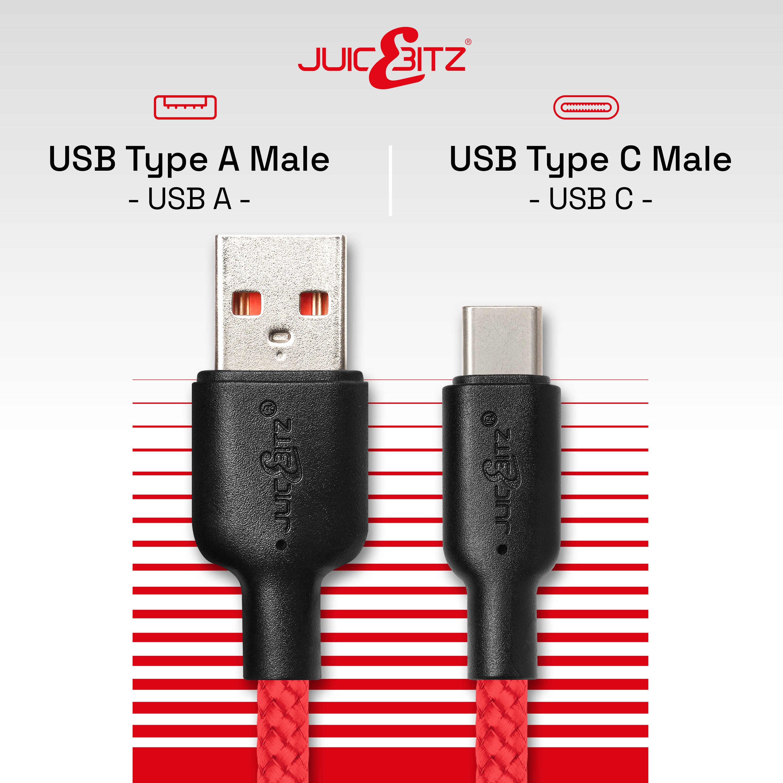 Braided USB-A to USB-C (USB2.0) 60W Fast Charger Data Cable - Red