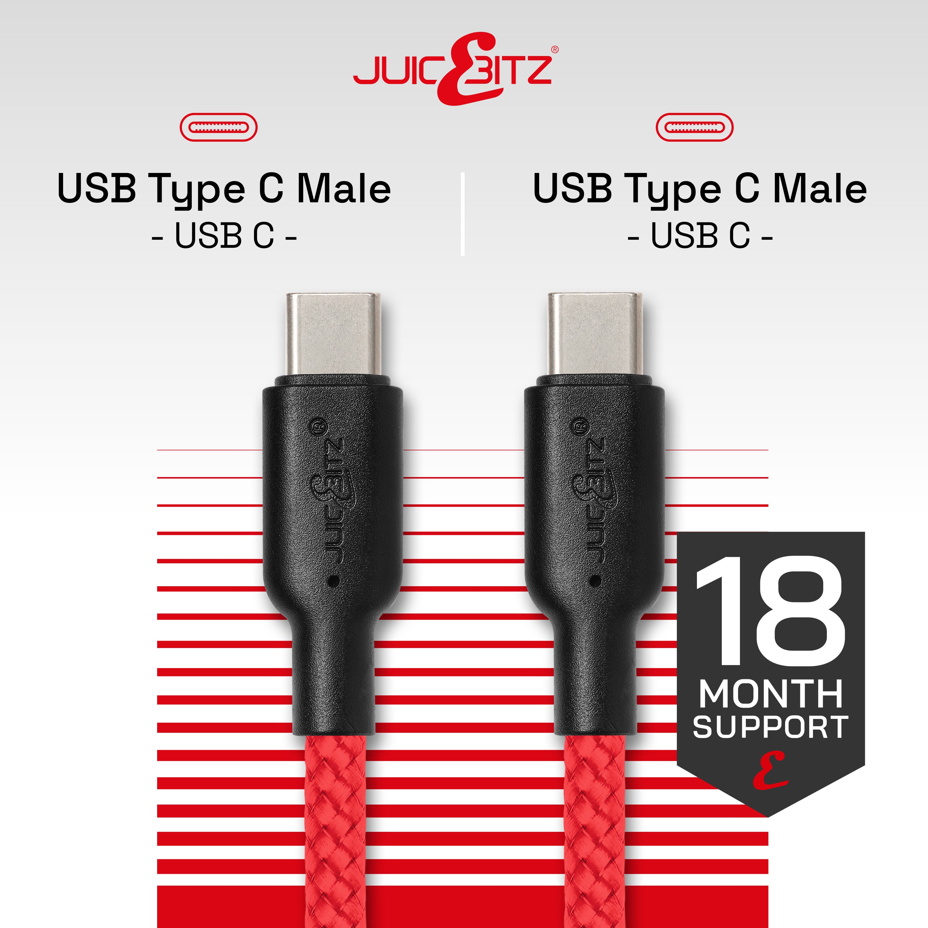 Braided USB-C to USB-C (USB2.0) 100W PD Fast Charger Data Cable - Red