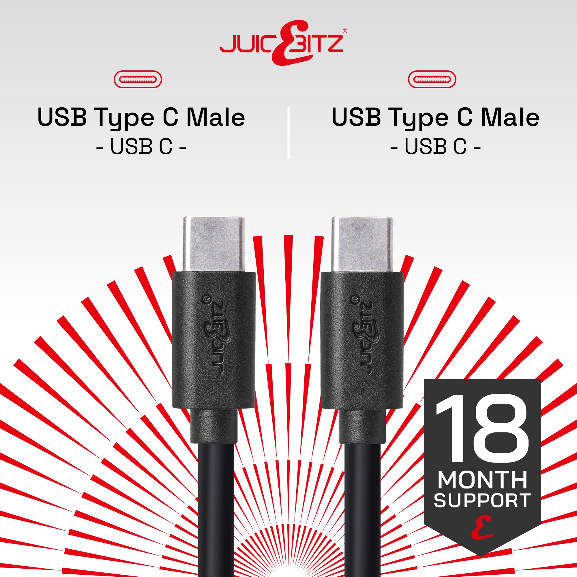 USB-C to USB-C 3A Charger Cable USB 2.0 Data Transfer Lead - Black