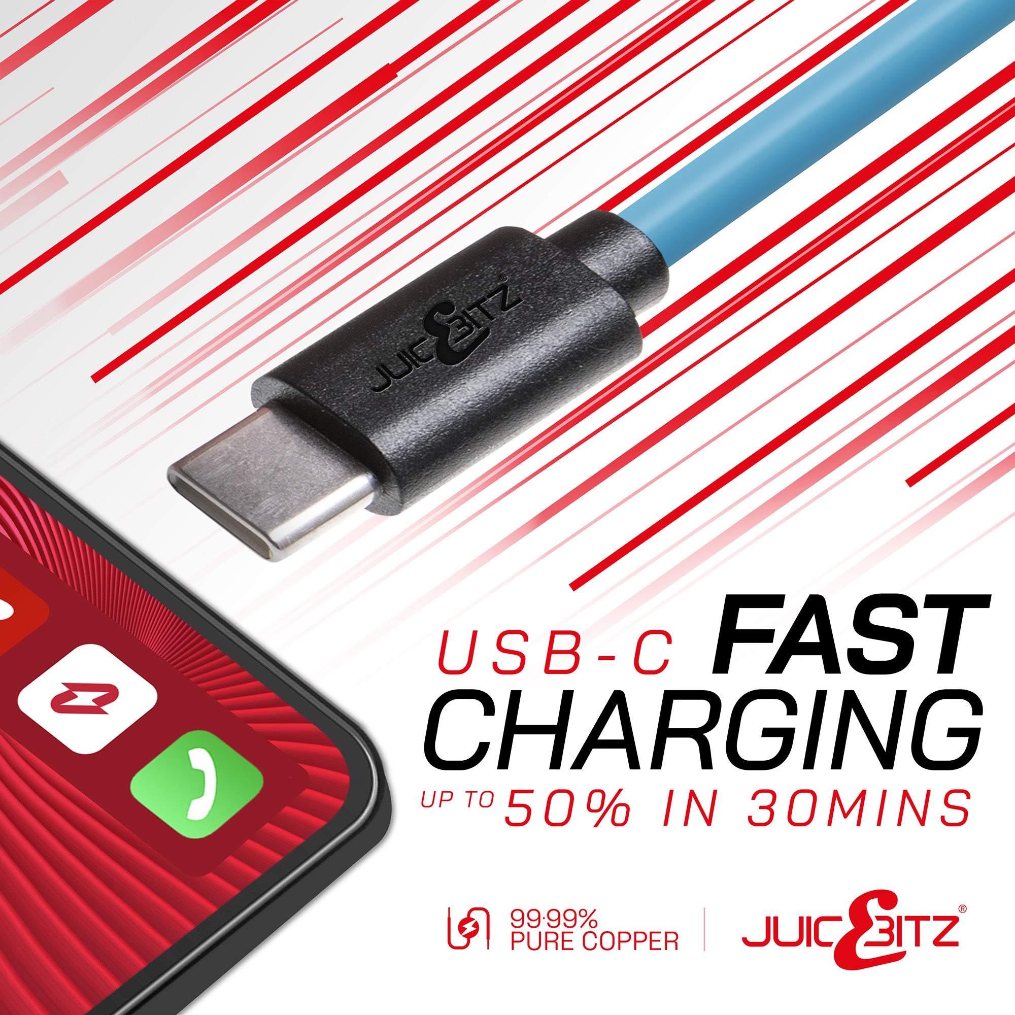 USB-C to USB-C 3A Charger Cable USB 2.0 Data Transfer Lead - Blue