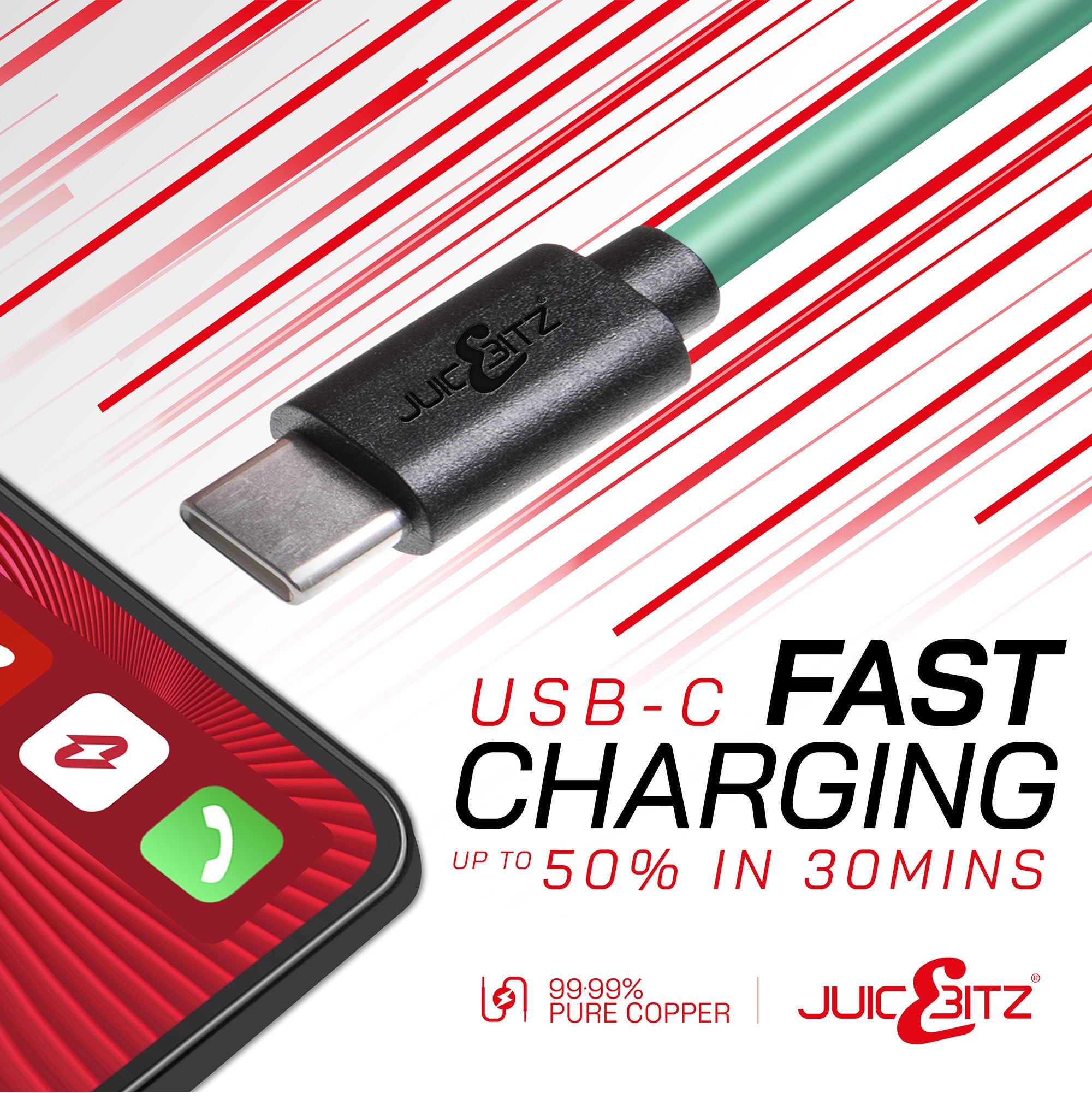 USB-C to USB-C 3A Charger Cable USB 2.0 Data Transfer Lead - Green