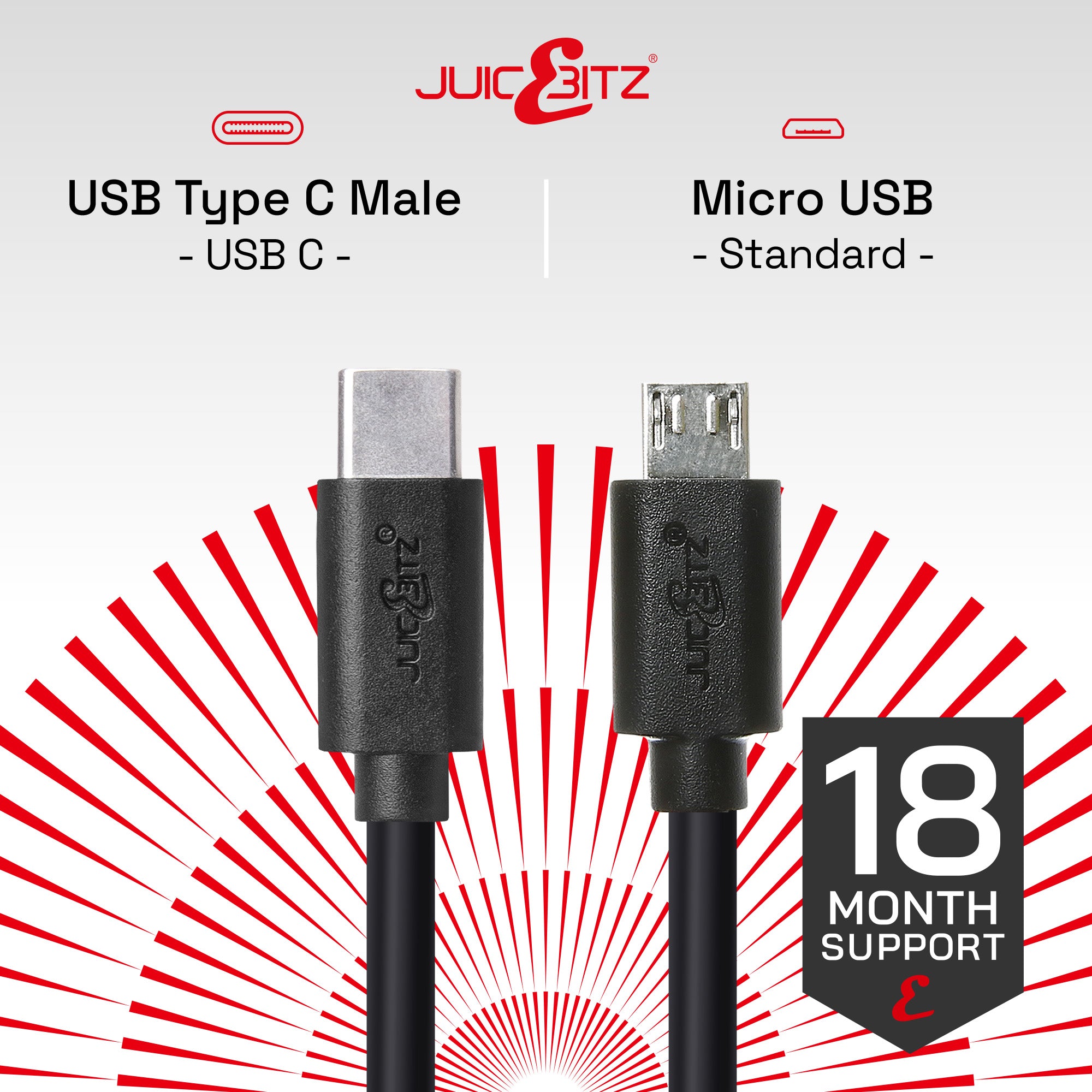 USB-C to Micro-USB 2.0 Fast Charger Data Cable - Black