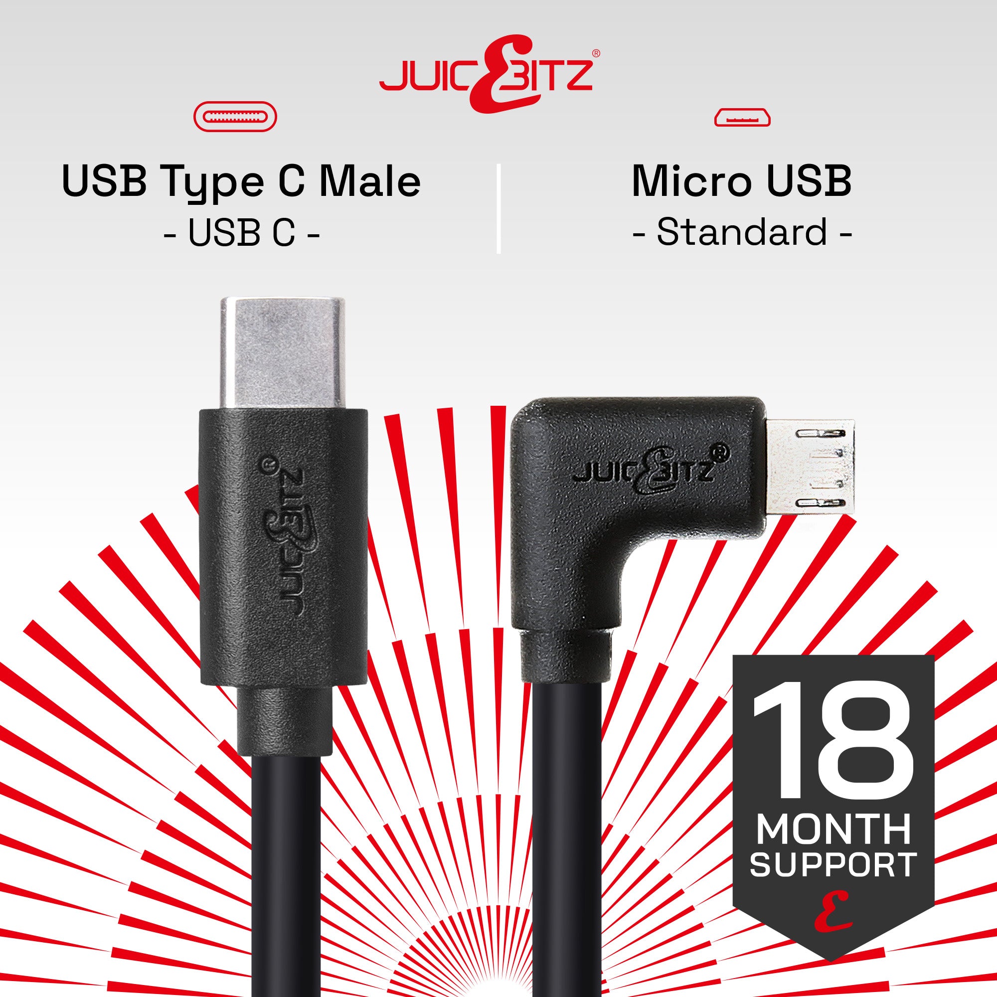 USB-C to Micro-USB 2.0 Angled Fast Charger Data Cable - Black