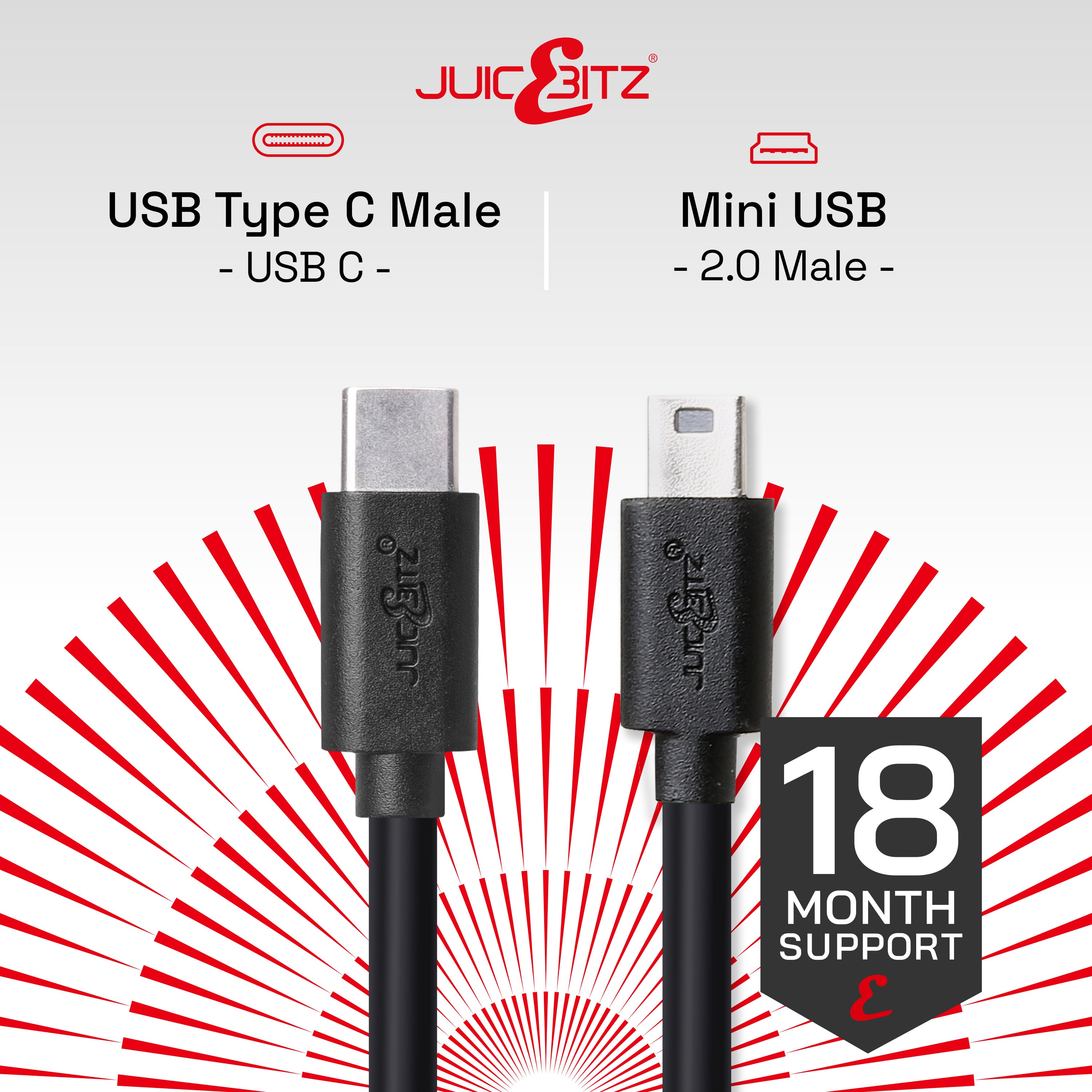 USB-C to Mini-USB 2.0 Charger Data Sync Cable - Black