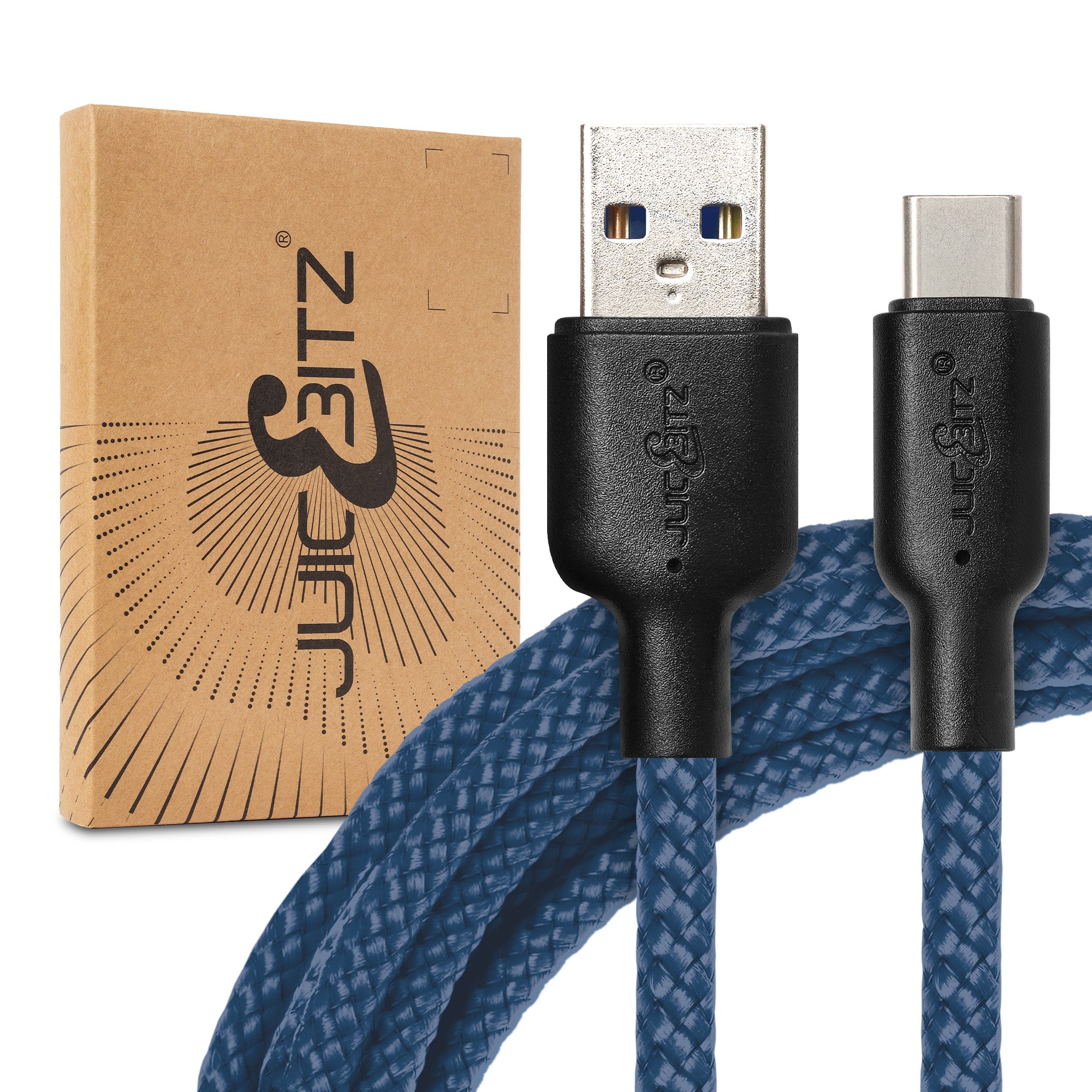 Braided USB-A to USB-C (USB2.0) 60W Fast Charger Data Cable - Navy