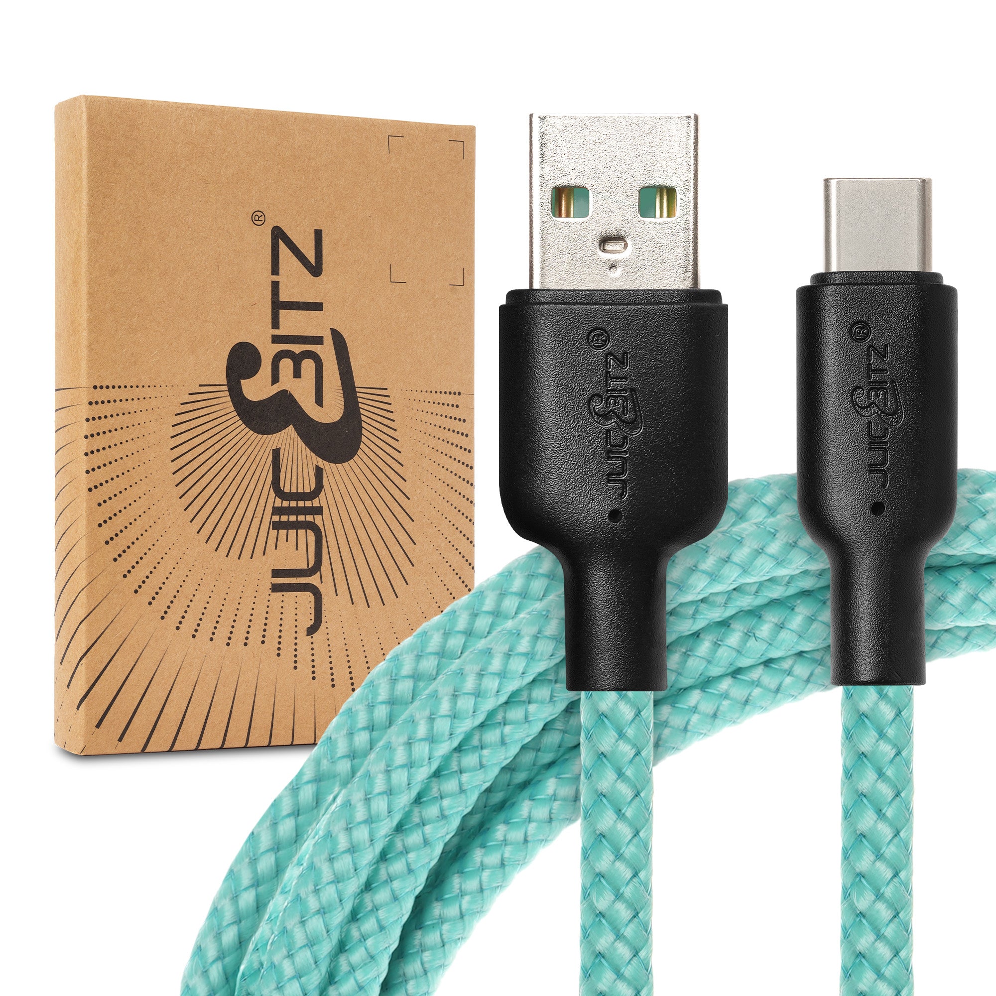 Braided USB-A to USB-C (USB2.0) 60W Fast Charger Data Cable - Turquoise