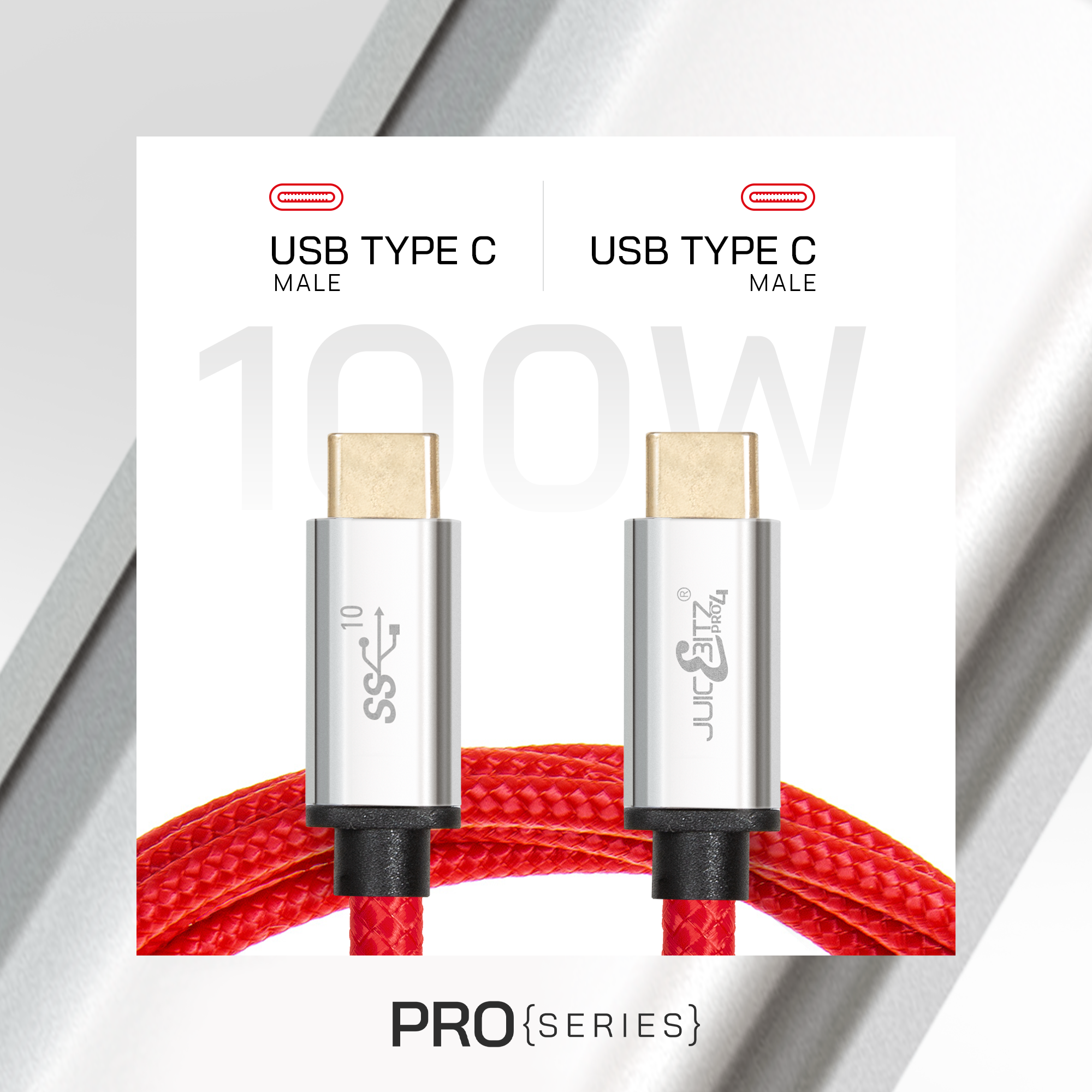 PRO Series 100W USB-C to USB-C Ultra Fast Charger Cable HDMI USB3.1 Data 10Gbps Braided Lead - Red