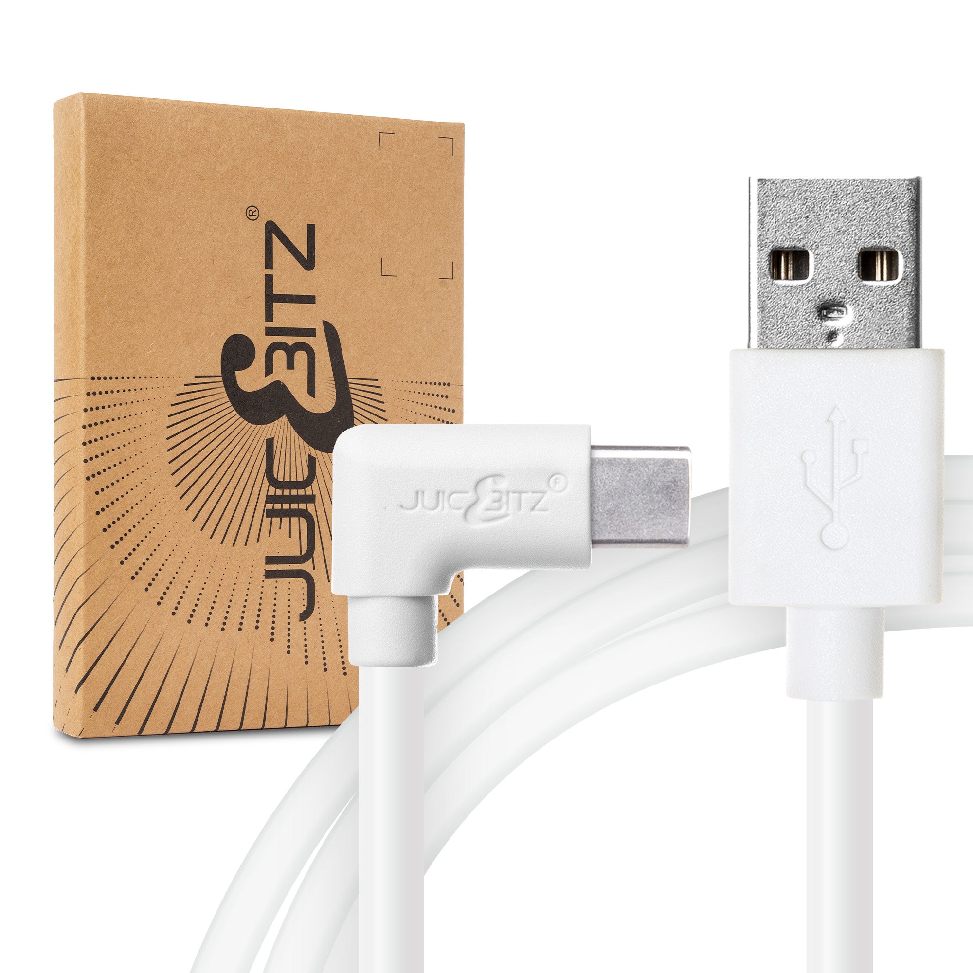 USB 2.0 Male to Angled USB-C 3A Fast Charger Data Cable - White