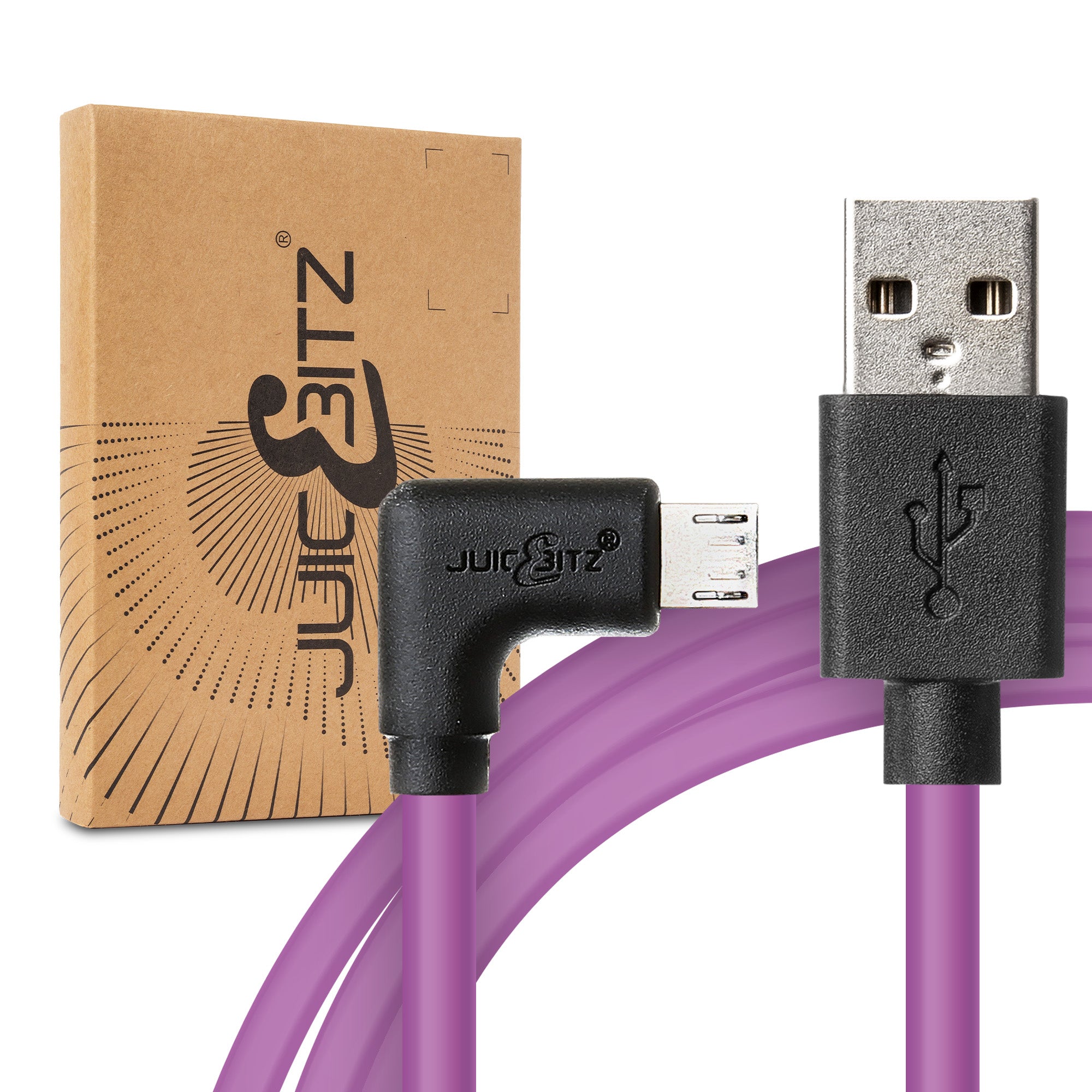 USB 2.0 Male to Angled Micro-USB Fast Charger Data Cable - Purple