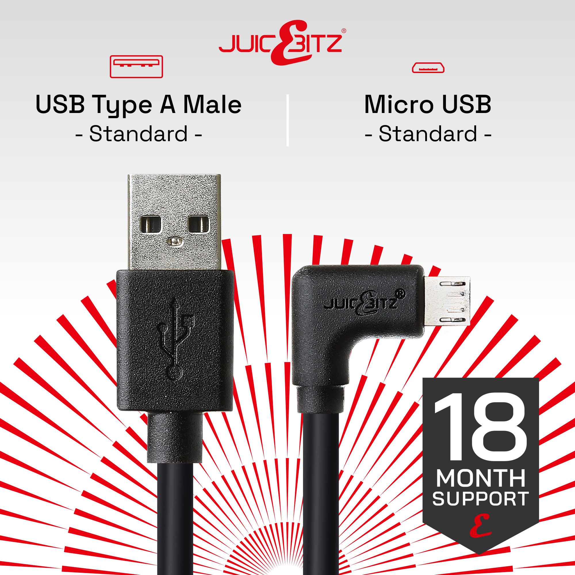 USB 2.0 Male to Angled Micro-USB Fast Charger Data Cable - Black