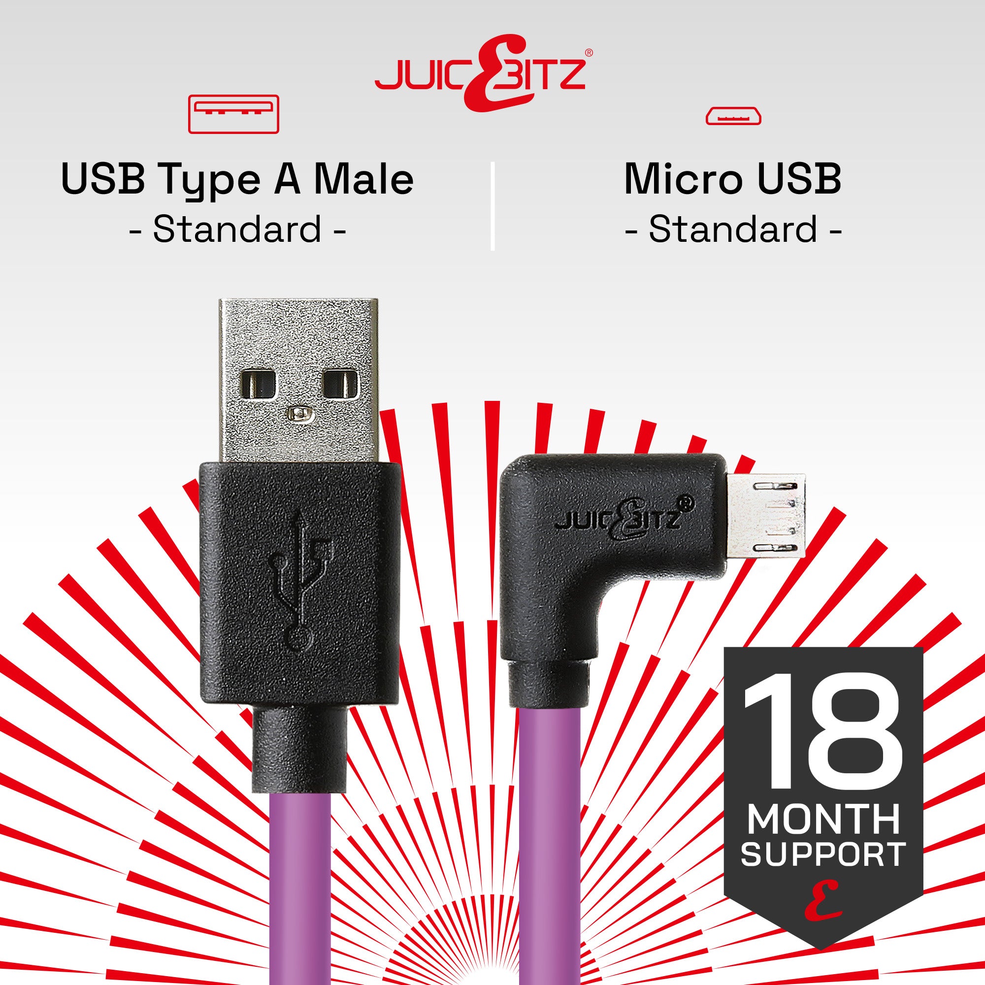 USB 2.0 Male to Angled Micro-USB Fast Charger Data Cable - Purple