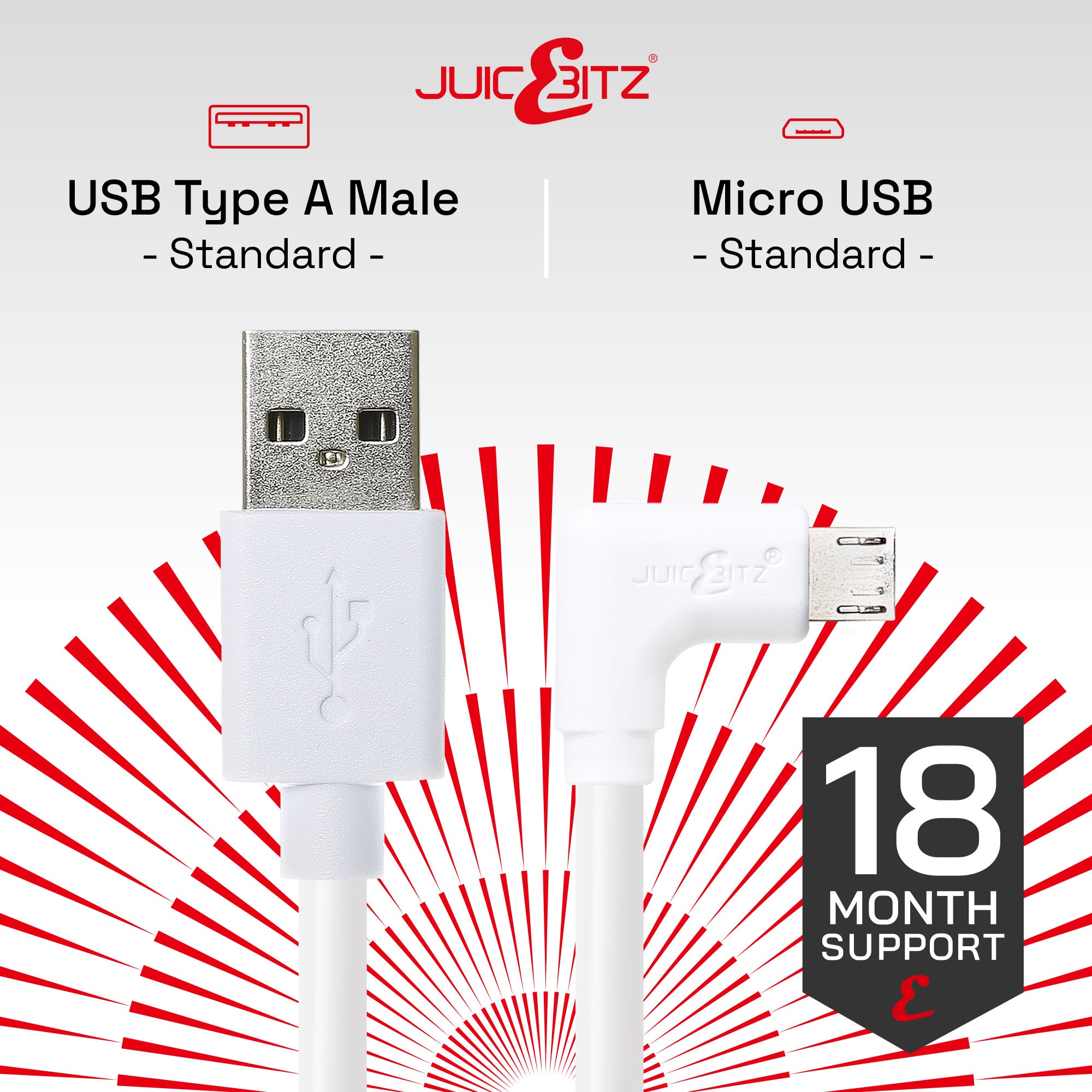 USB 2.0 Male to Angled Micro-USB Fast Charger Data Cable - White