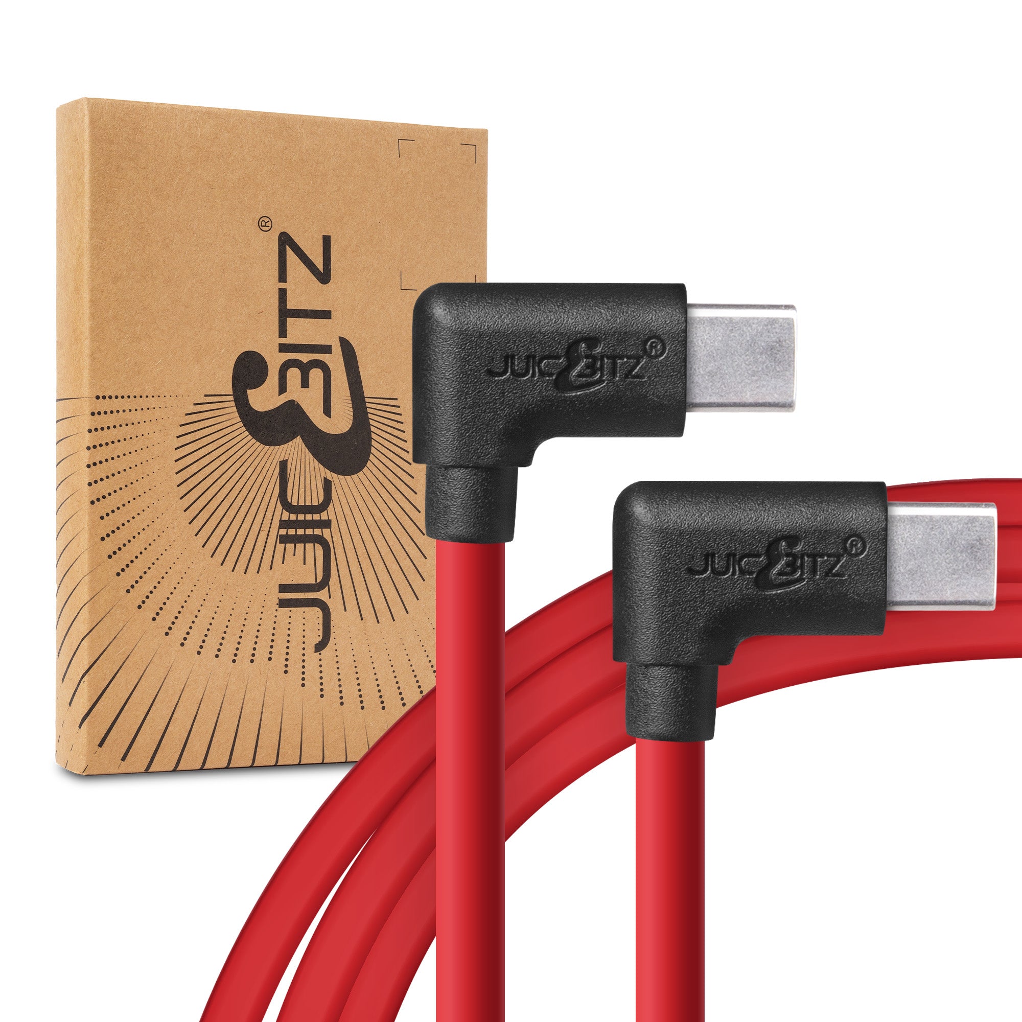 USB-C to USB-C Angled 3A Charger Cable USB 2.0 Data Transfer Lead - Red