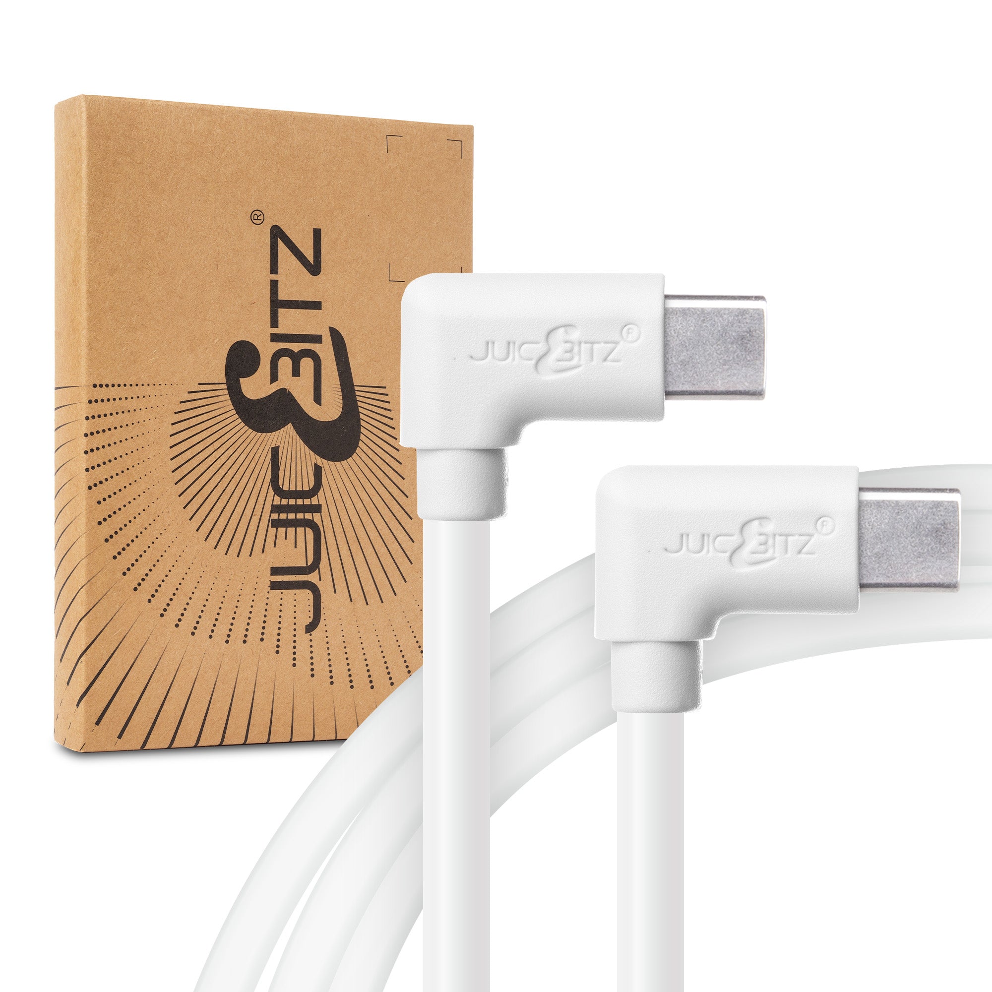 USB-C to USB-C Angled 3A Charger Cable USB 2.0 Data Transfer Lead - White