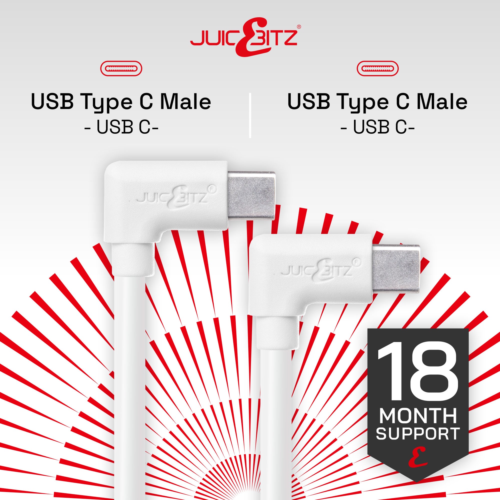 USB-C to USB-C Angled 3A Charger Cable USB 2.0 Data Transfer Lead - White