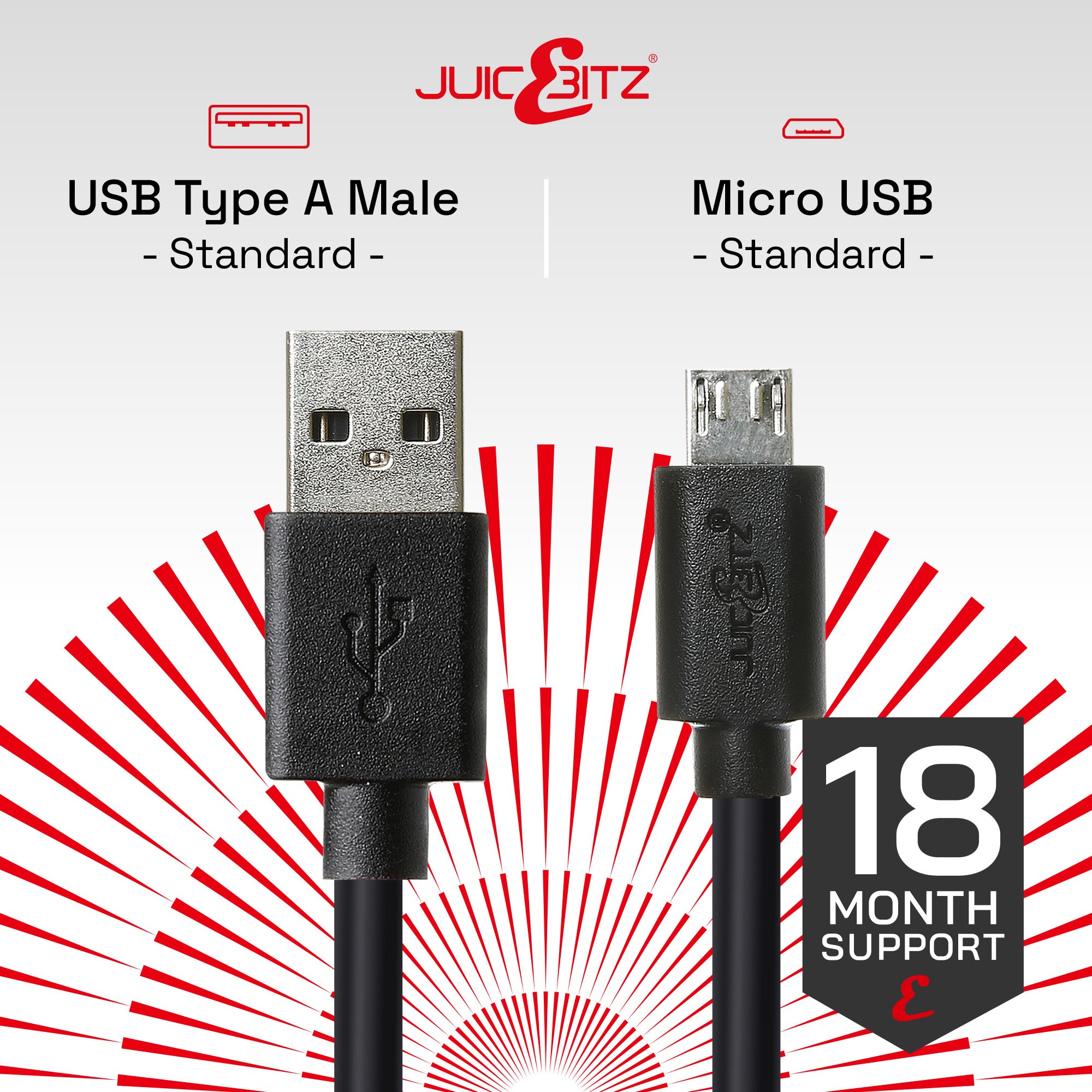 USB 2.0 to Micro-USB Fast Charger Cable High Speed Data Transfer Lead - Black