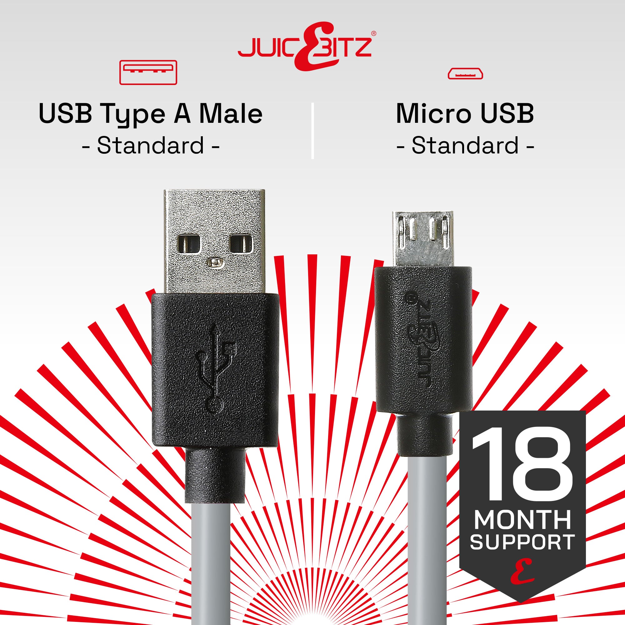 USB 2.0 to Micro-USB Fast Charger Cable High Speed Data Transfer Lead - Grey