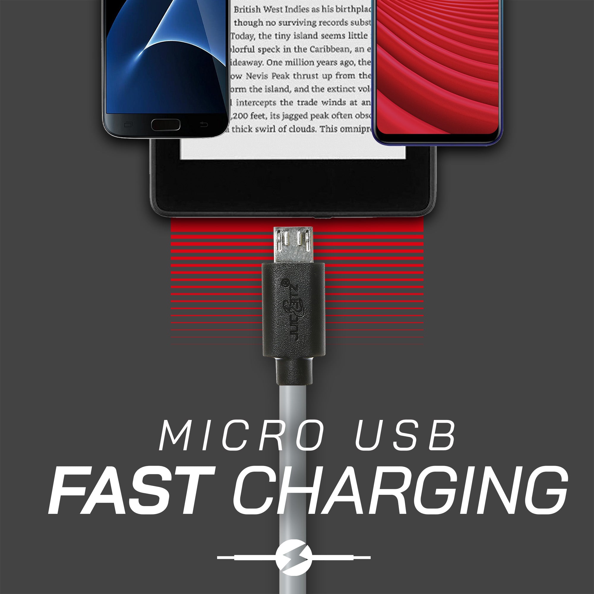 USB 2.0 to Micro-USB Fast Charger Cable High Speed Data Transfer Lead - Grey