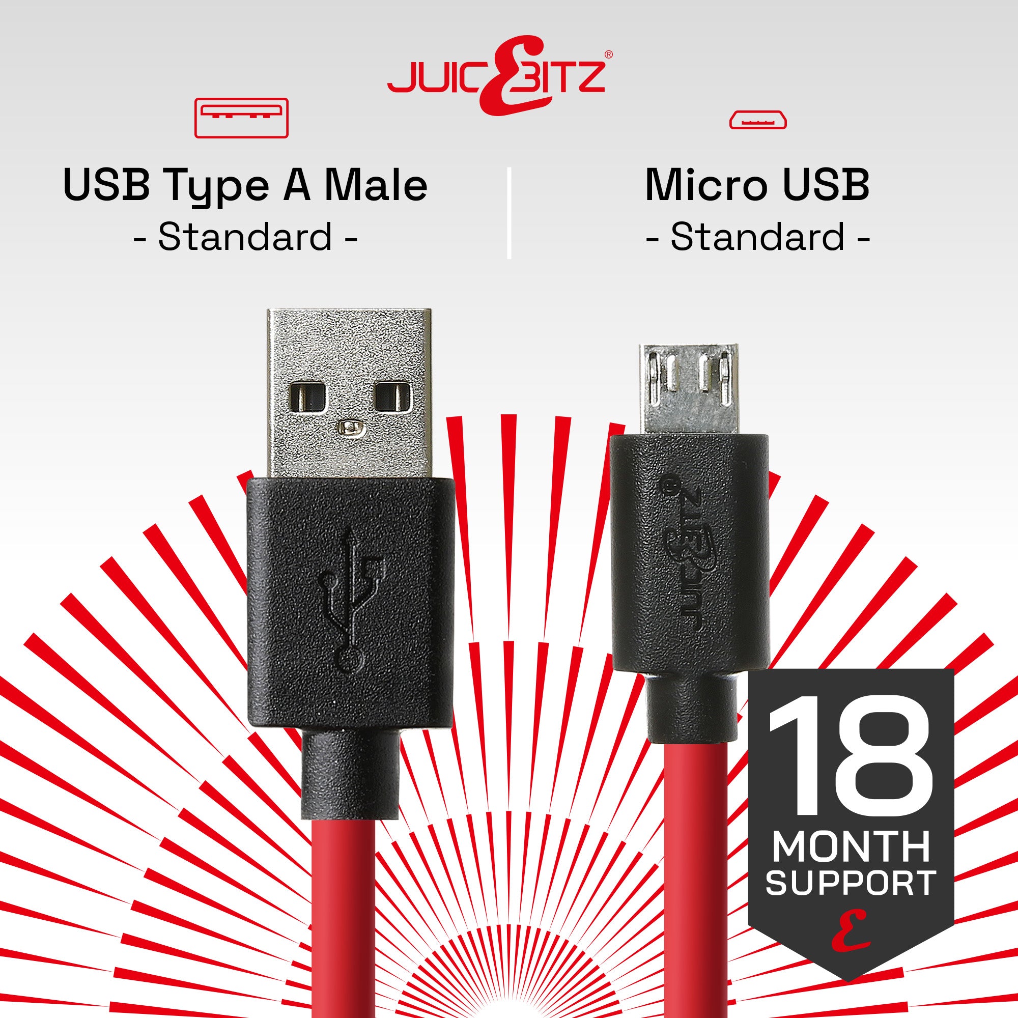 USB 2.0 to Micro-USB Fast Charger Cable High Speed Data Transfer Lead - Red