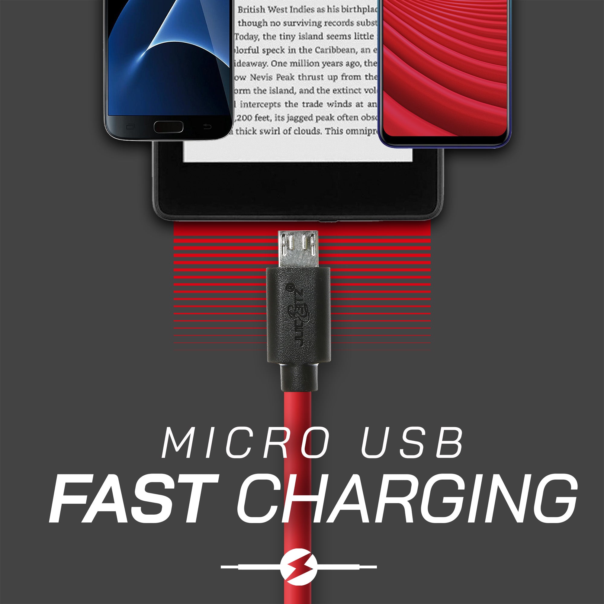 USB 2.0 to Micro-USB Fast Charger Cable High Speed Data Transfer Lead - Red